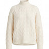 Boat Neck Cable Knit Sweater in white — cable knit sweater, product flat-lay