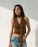 Brown crew-neck top, view 2 – Moriel Heritage