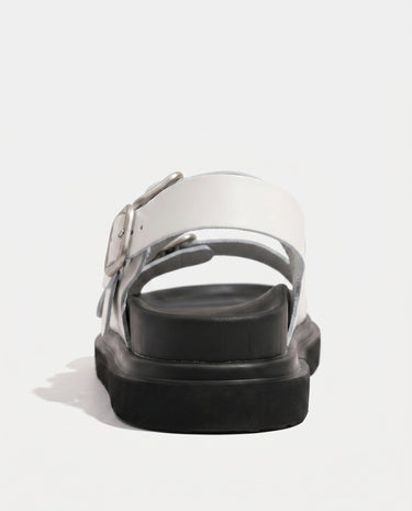 White strap sandals, heel view – Moriel Heritage