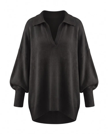 The Lorna Collared Knit in black — product flat lay
