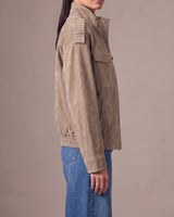 Sullivan Coat in Khaki — side view showing the dropped shoulder and elasticated hem