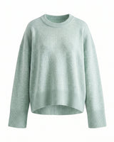 Cali Knit in Emerald — relaxed crew-neck knit sweater, flat lay – Moriel Heritage