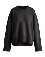 Cali Knit in Black — relaxed crew-neck knit sweater, flat lay – Moriel Heritage