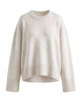 Cali Knit in White — relaxed crew-neck knit sweater, flat lay – Moriel Heritage