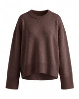 Cali Knit in Brown — relaxed crew-neck knit sweater, flat lay – Moriel Heritage