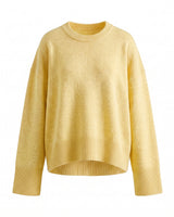 Cali Knit in Yellow — relaxed crew-neck knit sweater, flat lay – Moriel Heritage