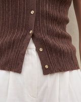 Cosima Tank, scalloped hem and gold-tone buttons close-up – Moriel Heritage