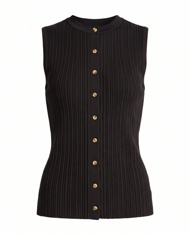 Cosima Tank in Black — ribbed knit button-front tank, flat lay – Moriel Heritage