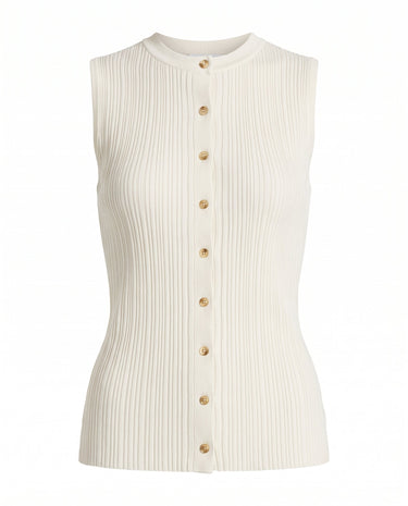 Cosima Tank in White — ribbed knit button-front tank, flat lay – Moriel Heritage