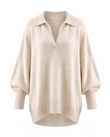 The Lorna Collared Knit in ivory — product flat lay