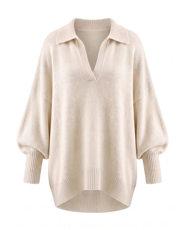The Lorna Collared Knit in ivory — product flat lay