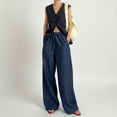 Navy Drawstring Linen Pant