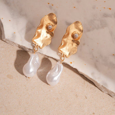 French Retro Geometric Pearl Stud Earrings