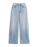 Delphine Wide Leg Jeans in light wash, flat lay on white