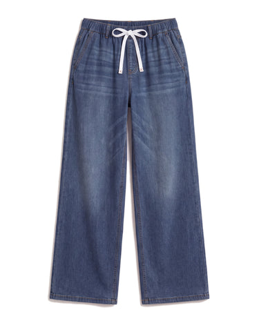 Isla Stretch Denim Jeans in Dark Blue, flat lay