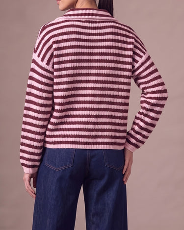 Tori Knit in Burgundy & Pink — back view showing the horizontal stripe knit