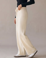 Knit wide-leg drawstring pants, side profile
