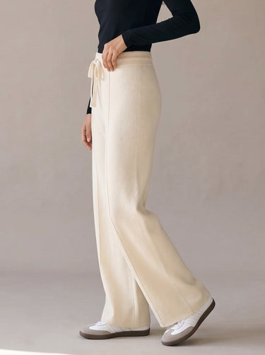 Knit wide-leg drawstring pants, side profile
