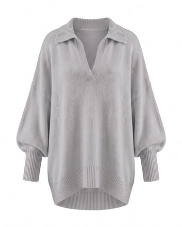 The Lorna Collared Knit in gray — product flat lay