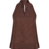The Floriene Linen Blend Halter in coffee — sleeveless linen-blend halter top with V neckline, product flat-lay