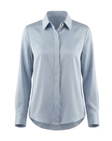 Graceful Satin Look Office Dress Shirt in light blue, flat lay front view with point collar and concealed placket
