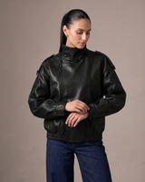 Hallie Funnel Jacket in black — close-up of the sleeve cuff detail