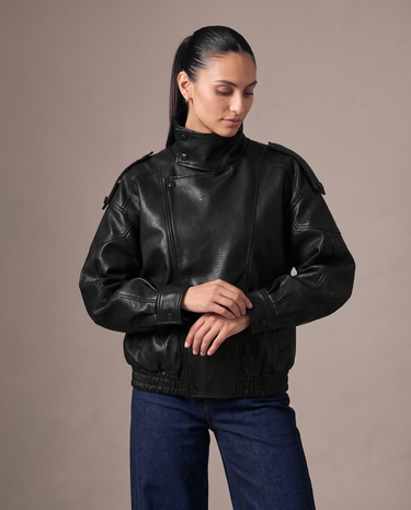 Hallie Funnel Jacket in black — close-up of the sleeve cuff detail