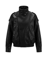 Hallie Funnel Jacket in black — product flat lay showing the funnel neck and zip front