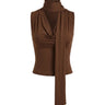 Brown draped halter top with scarf tie – Moriel Heritage
