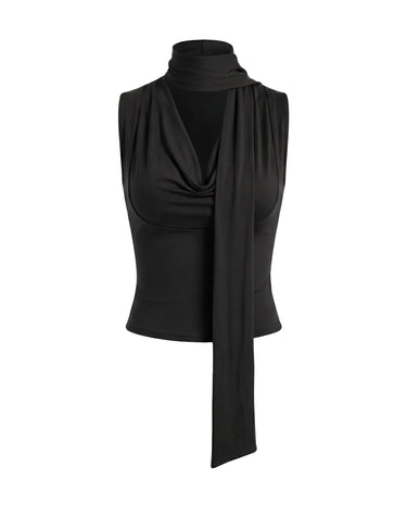 Black draped halter top with scarf tie – Moriel Heritage