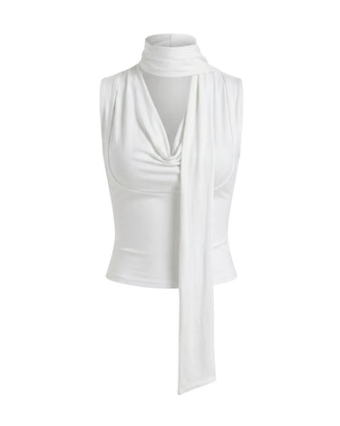 White draped halter top with scarf tie – Moriel Heritage