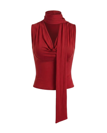 Red draped halter top with scarf tie – Moriel Heritage