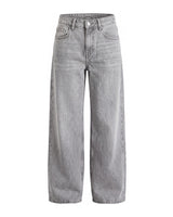 Harlow Low Rise Jeans in blue gray — low-rise baggy straight-leg denim in a soft grey wash, flat lay