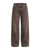 Harlow Low Rise Jeans in dark brown — low-rise baggy straight-leg denim in a washed brown, flat lay