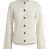 The Frankie Knit Cardi in cream — soft knit button-front cardigan with dark horn buttons, flat-lay