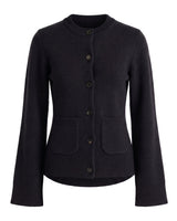The Frankie Knit Cardi in black — soft knit button-front cardigan with patch pockets, flat-lay