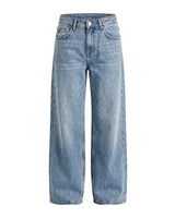 Harlow Low Rise Jeans in light blue — low-rise baggy straight-leg denim with a faded wash, flat lay