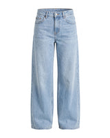 Harlow Low Rise Jeans in powder blue — low-rise baggy straight-leg denim in a pale blue wash, flat lay