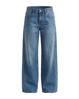 Harlow Low Rise Jeans in washed blue — low-rise baggy straight-leg denim, product flat lay