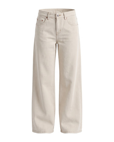 Harlow Low Rise Jeans in white — low-rise baggy straight-leg denim in a soft off-white wash, flat lay