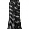 Hattie Polka Dot Skirt in black — black polka-dot maxi skirt, product flat-lay