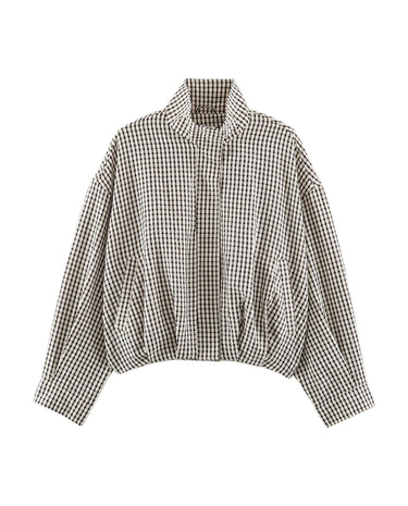 Henley Jacket in black and white gingham, flat lay front view