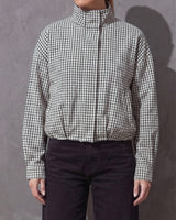 Front view of the Henley Jacket, relaxed cropped gingham jacket with dropped shoulders