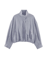 Henley Jacket in navy blue and white gingham, flat lay front view