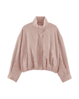 Henley Jacket in brown and white gingham, flat lay front view