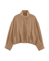 Henley Jacket in plaid check, camel and brown, flat lay front view