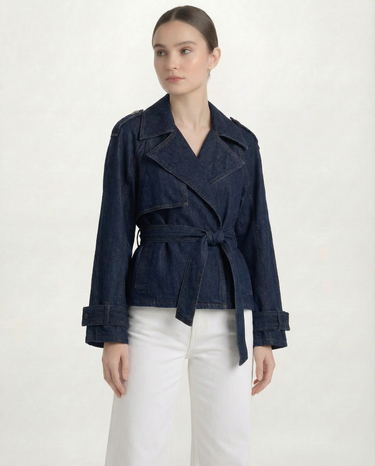 Bleu Ceinture Denim Trench