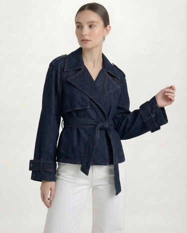 Bleu Ceinture Denim Trench