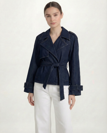 Bleu Ceinture Denim Trench
