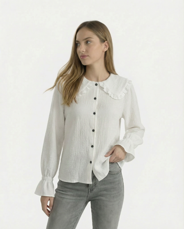 The Elodie Cotton Ruffle Collar Blouse